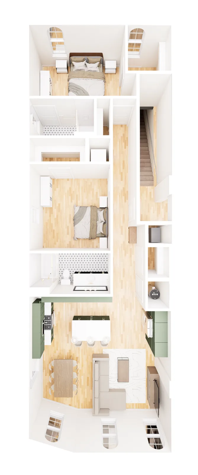 Apartment 6 furnished 3D floor plan