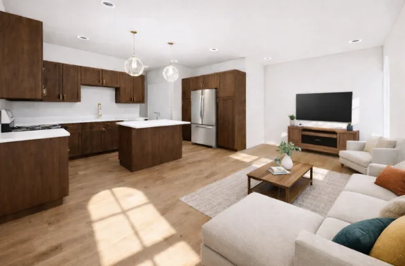 Open-concept living and kitchen